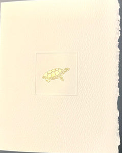 4 1/4 X 5 1/4 Deckle Edge foldover note: Gold Turtle