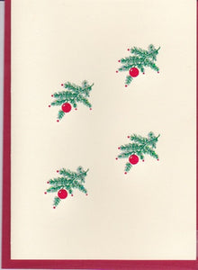HE 642 Holiday card - Four Pine Branches and Ornaments