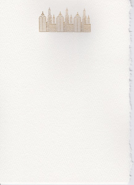 5 x 7 DECKLE EDGE Notecard- GOLD CITY SCENE