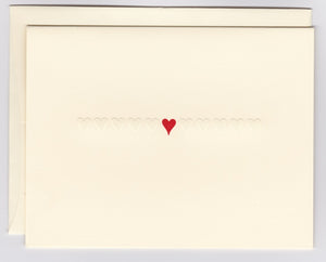 ROW OF EMBOSSED HEARTS/RED HEART FOLDOVER NOTE - 5 1/2 x 4 1/4