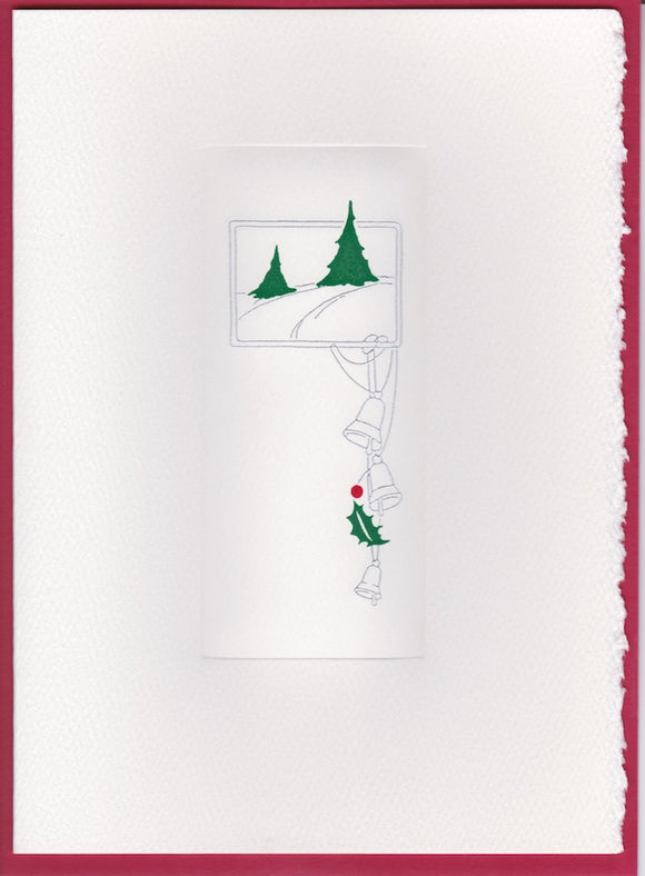 HE 238 Holiday Card Folder - Pine Trees/Bells/Holly