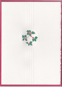 HE 418 HOLIDAY CARD: HOLLY/BERRIES/EMBOSSED CIRCLE;EMBOSSED RULES