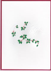 HE 704 Holiday Card -Holly/Berries/Enbossed Graeetsingd