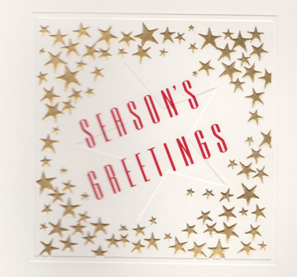 HE 714 HOLIDAY CARD-GOLD STARS/EMBOSSED STAR/SEASON'S GREETINGS