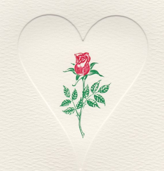 Red Rose in Embossed Heart Foldover Note