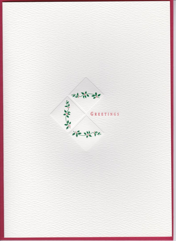 HE 458 HolidayCard - Holly/Berries in Three Embossed Diamonds